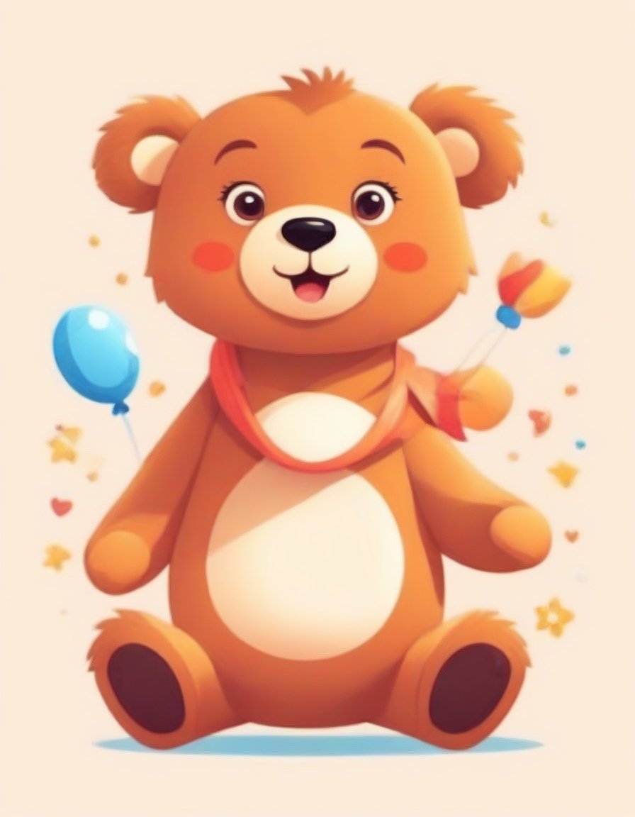 1 cartoon character ilustration, cute bear :  a funny impression, there is no background image, the background is just pure white,flat design,tolucky