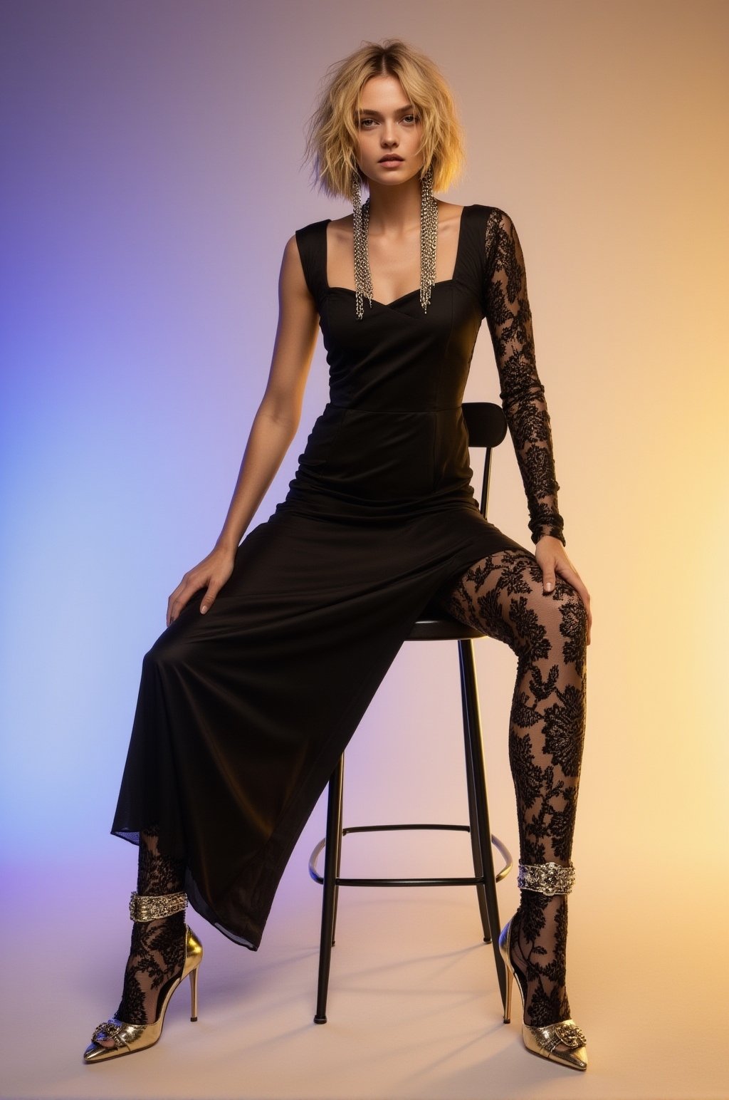 a high-fashion editorial portrait of a chic woman with higher cheekbones,  slender oval face,  sharp almond eyes by ART IM...