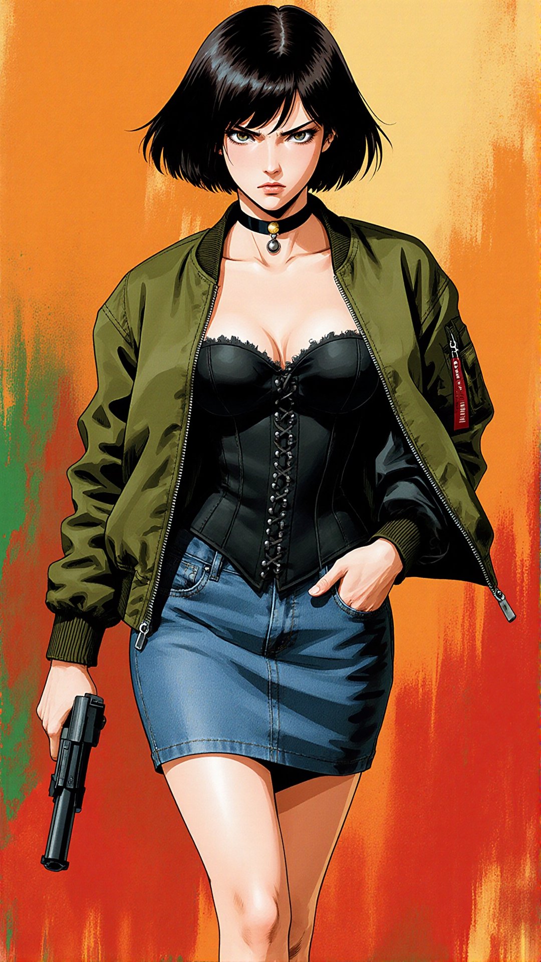 The image shows a stylized,  anime-inspired illustration of Matilda,  the girl from the movie "Leon: The Professional." Sh...