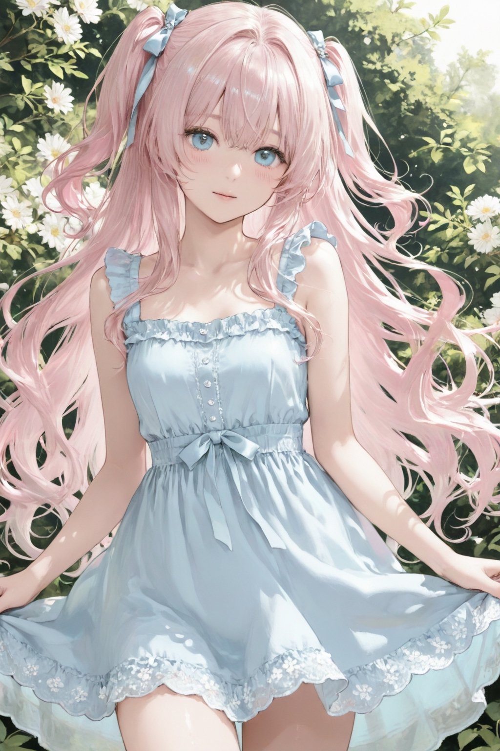 Cute girl,  blue eyes,  fluffy long light pink hair by ART IMAGINATION on Tensor.Art