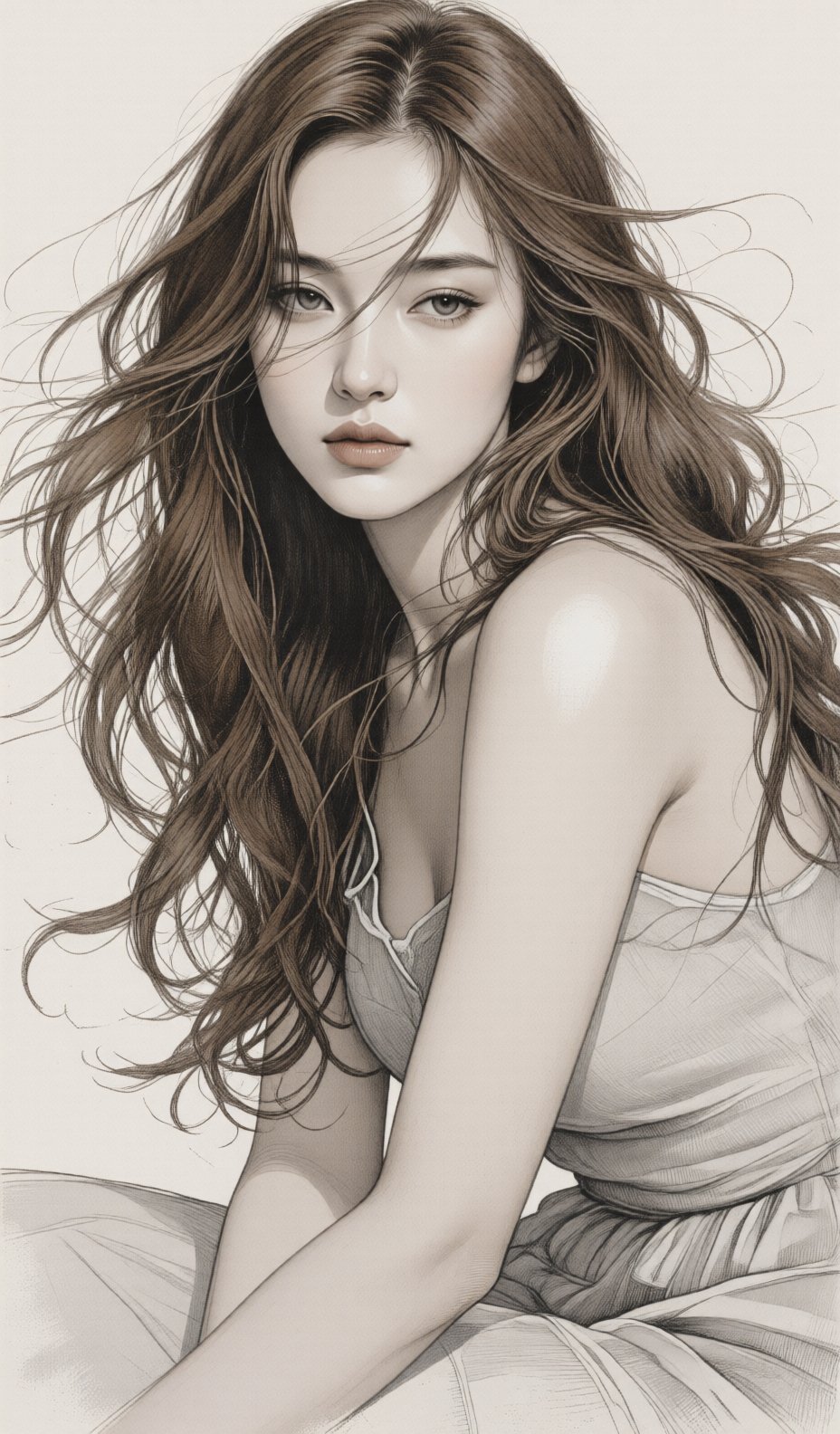 手绘插画,  优雅气质美女,  清冷眼神 by ART IMAGINATION on Tensor.Art