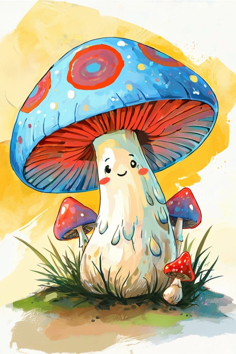 a single beautiful colorful shirt fat cartoon mushroom close up,  simple watercolor by ART IMAGINATION on Tensor.Art