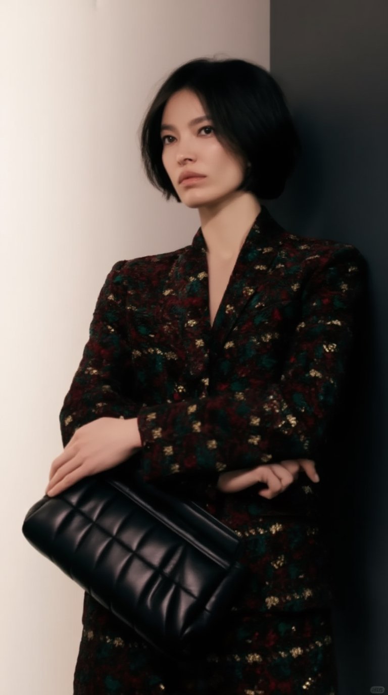 High-end luxury fashion lookbook portrait,  slightly low angle,  short tousled bob haircut by ART IMAGINATION on Tensor.Art