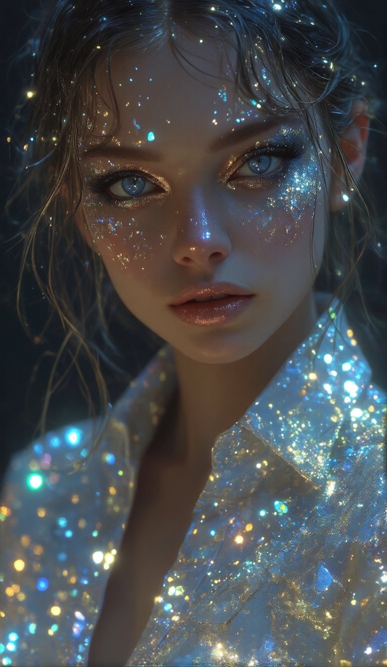 portrait: A portrait of a woman with her hair,  clothes,  makeup adorned with luminous by ART IMAGINATION on Tensor.Art
