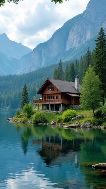 Ultra-realistic,  highly detailed,  bright and colorful photo of a lake landscape by ART IMAGINATION on Tensor.Art