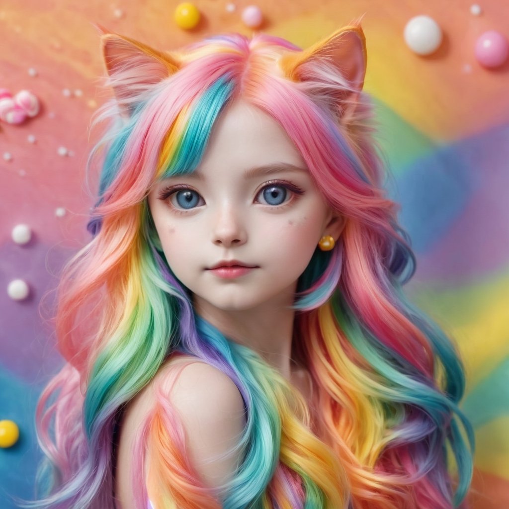 animal Cute kitten, long-haired, 7-colored hair cat, candy-colored body hair,Rainbow haired girl ,Colourful cat ,cat