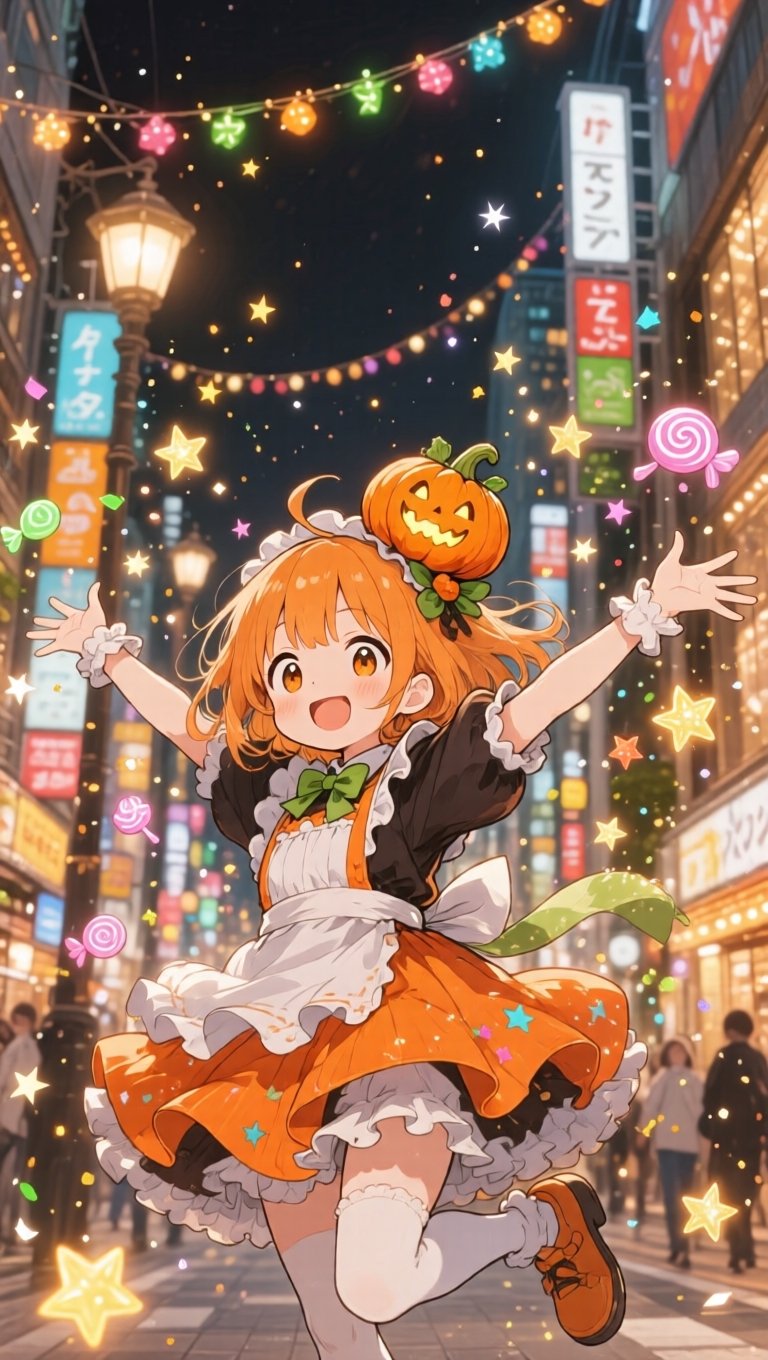 アニメスタイル、(パンプキンメイド服),  オレンジスカート,  かぼちゃヘッドピース by ART IMAGINATION on Tensor.Art