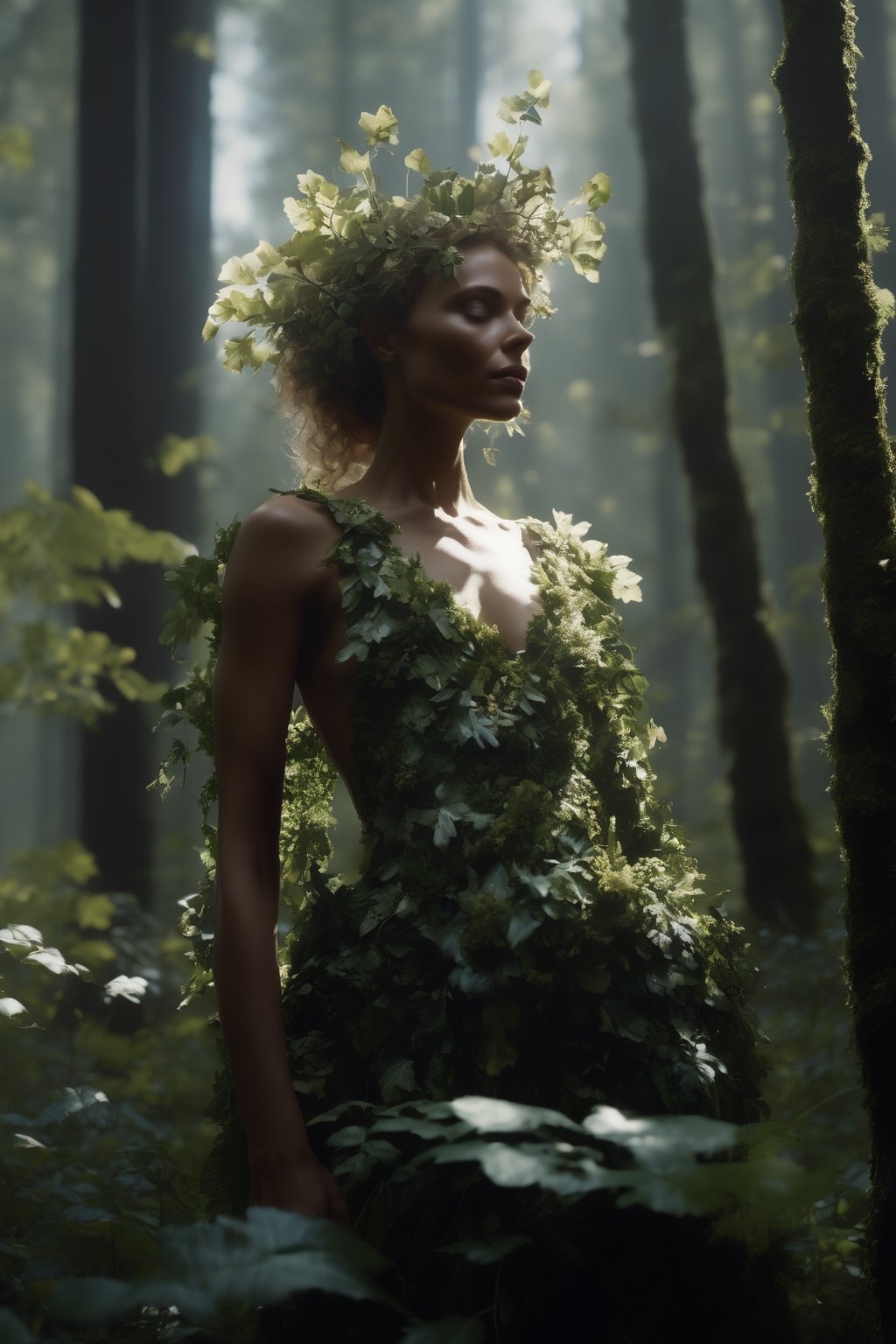 cinematic film still (Raw Photo:1.3) of (Ultrarealistic:1.3) an awarded profesional photo of Leafwhisper - A gentle, forest spirit with leaves and flowers growing from its body., ideal body posture,perfect body proportions, by jeremy mann, by sandra chevrier, by maciej kuciara,(masterpiece:1.2),(ultradetailed:1.1), ultrasharp, (perfect, body:1.1),(realistic:1.3),(real shadow:1.2), photo Fujifilm XT3,,(perfect body proportions:1.1) different posture