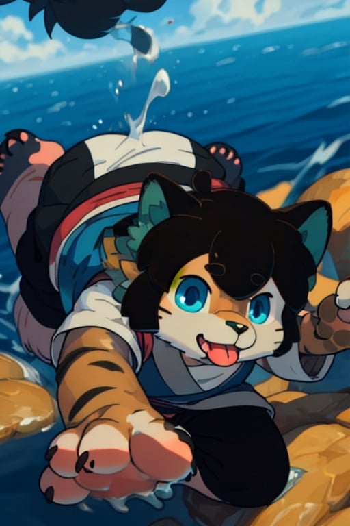 perfecteyes , (masterpiece:1.2), (anatomically correct:1.1), high quality, (((solo male anthropomorphic))) kemono furry_transformation cat fursona, 1cat boy, blue fur, blue eyes,(black nose), white hands paws, white feet, ((cat hands:1.2)), ((cat feet:1.2)),  ((sfw)), ((1boy)), absurd res, digital painting \(artwork\),male, solo:1.3, 4 toes, cat feet, reflection, countershading, discord, (motion lines:1.1),penis, tuxedo, tongue out,serve, hypnotize,ejaculate,Luo Xiaohei