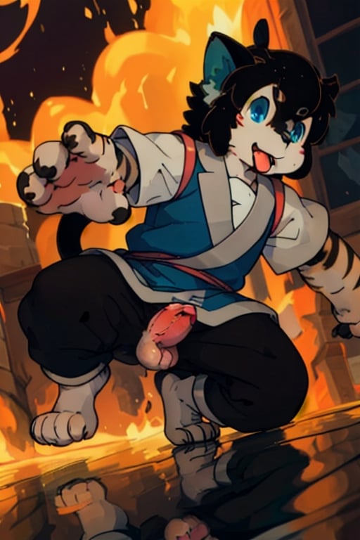 perfecteyes , (masterpiece:1.2), (anatomically correct:1.1), high quality, (((solo male anthropomorphic))) kemono furry_transformation cat fursona, 1cat boy, blue fur, blue eyes,(black nose), white hands paws, white feet, ((cat hands:1.2)), ((cat feet:1.2)),  ((sfw)), ((1boy)), absurd res, digital painting \(artwork\),male, solo:1.3, 4 toes, cat feet, reflection, countershading, discord, (motion lines:1.1),penis, tuxedo, tongue out,serve, hypnotize,ejaculate,Luo Xiaohei