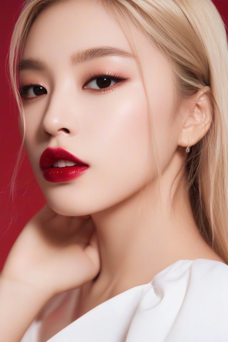 ((masterpiece, best quality, absurdities, (absurdresolution), high resolution, ultra detailed, high resolution, very fine 8KCG wallpapers)), shaded, crimson, wet lips, sensual face, realistic retinas, straight hair, bun hair , blonde,Asian Best Face Ever