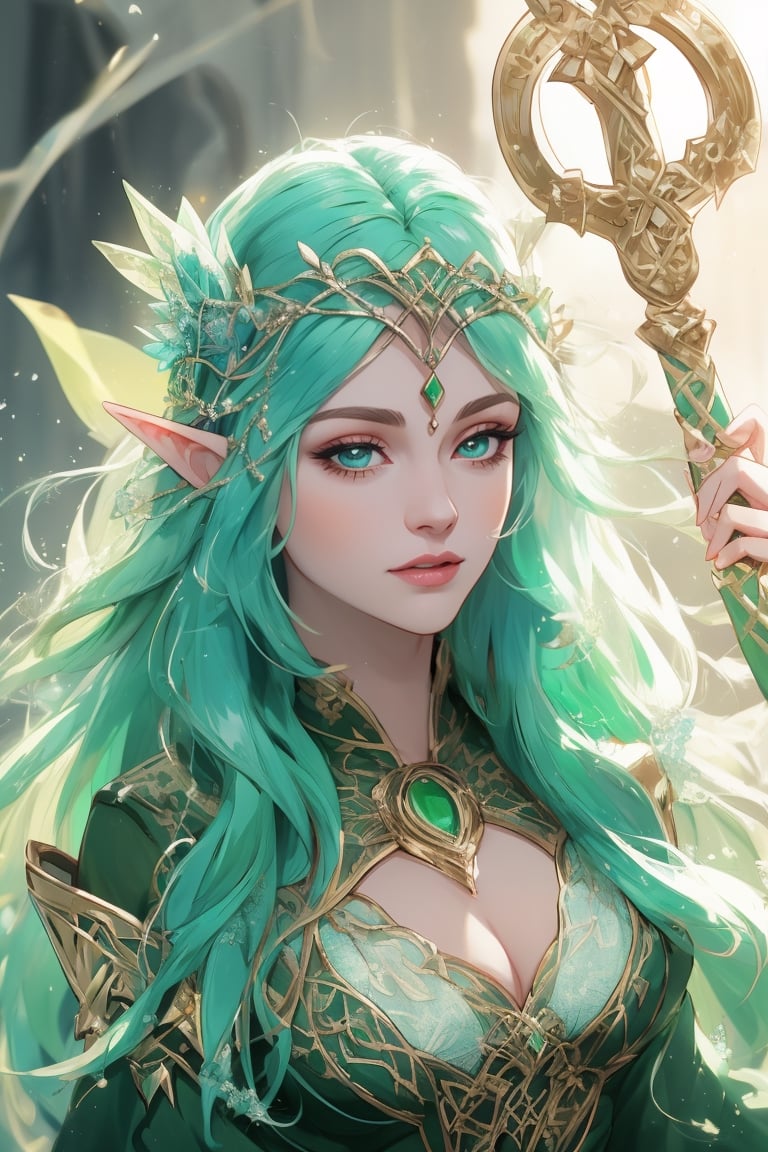 A beauty of grace, celtic goddess style, st.patricks day theme,sle, masterpiece, detailed background,mksks style,1 girl,3va,elf_crown