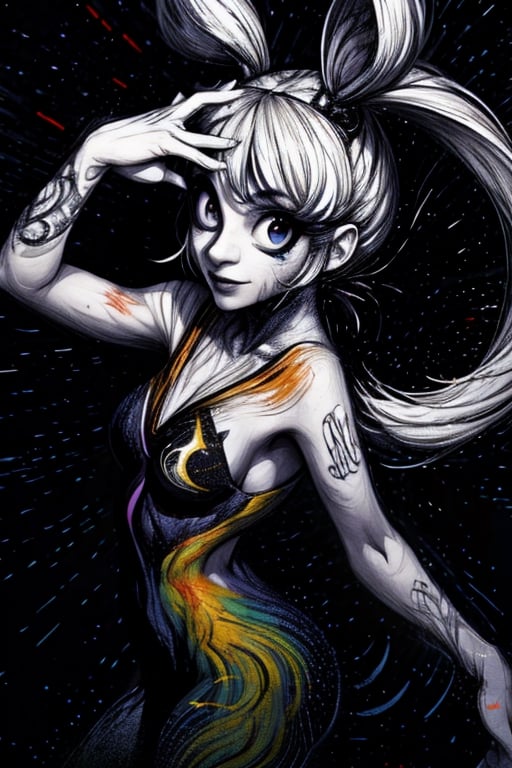 a detailed photo of a pretty girl with cosmic stars in her and colorfull cosmic back ground,Monster,pturbo,aw0k euphoric style,LinkGirl,Movie Still,detailmaster2,High detailed ,monochrome,EpicArt,Color magic,sketch,perfecteyes,greyscale,Saturated colors,Color saturation ,ink,xjrex,Exe,manga panel