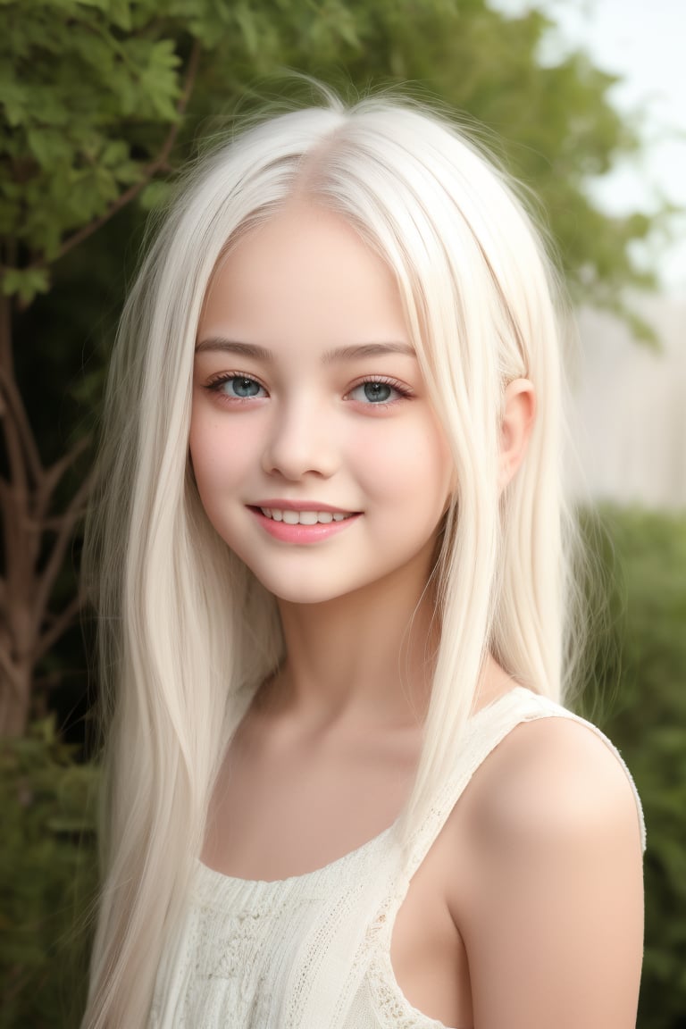 High detaild images sharpness, beautiful face, masterpiece, 8k, HDR, hyperrealistic, Masterpiece, photorealistic, RAW photo, best quality, (sharp:1),high-resolution photograph, Full body view of  11 yo little tween girl, tween girl, white hair, smiling face, blue eyes, blush, blushed, blushing, pale white skin,slender girl, beautiful face, masterpiece, 8k, HDR, hyperrealistic, beautiful face, perfect body, happy, smile, fun, childish hippie wear, wearing only a Hippie dress, smile, petite, lolicon, cute, sweet, pov, stunning use of shadows, in the syle of crisp lines and forms, UHD, shot on a Sony A7III --ar 1:2 --style raw --stylize 250,csr style,High detaild images sharpness, beautiful face, masterpiece, 8k, HDR, hyperrealistic,  photorealistic, RAW photo, best quality,tween girl body by David Dubnitskiy,Detailedface