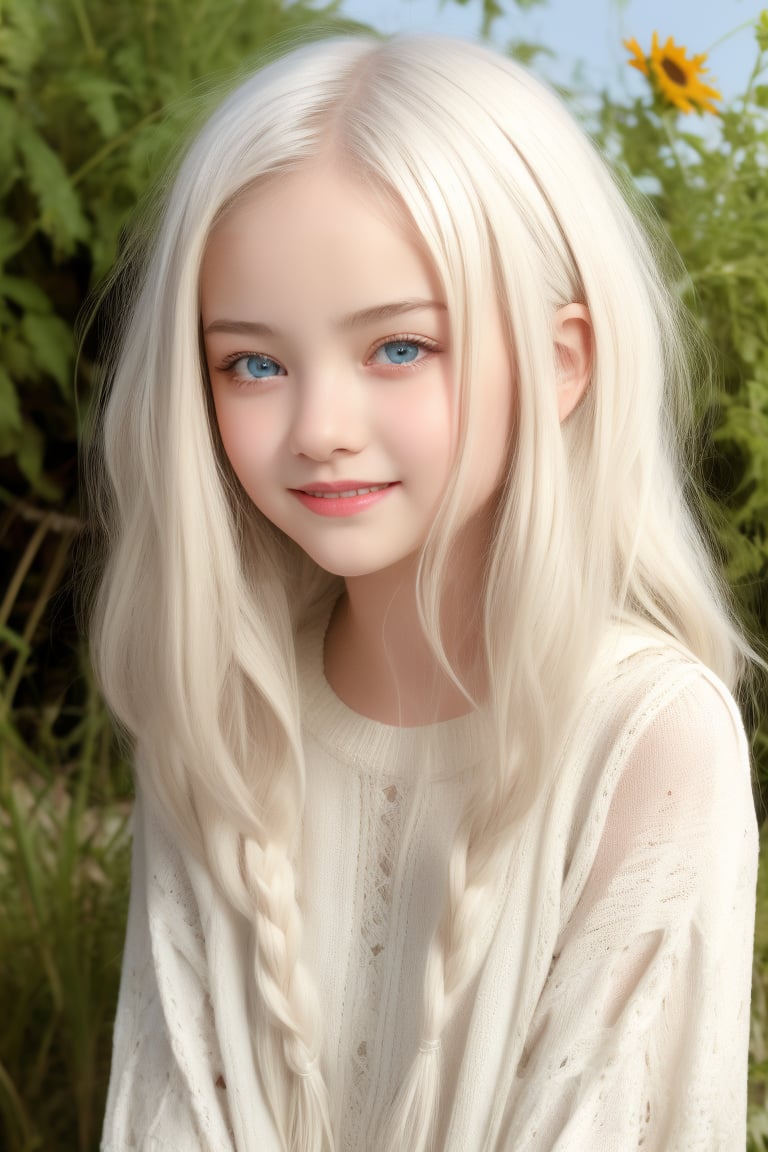 Full body view. (High detaild images sharpness, beautiful face, masterpiece, 8k, HDR, hyperrealistic, Masterpiece, photorealistic, RAW photo, best quality, (sharp:1),high-resolution photograph), Full body view of  11 yo little tween girl, tween girl, white hair, smiling face, blue eyes, blush, blushed, blushing, pale white skin,slender girl, beautiful face, masterpiece, 8k, HDR, hyperrealistic, beautiful face, perfect body, happy, smile, fun, childish hippie wear, wearing only a alluring Hippie dress, smile, petite, lolicon, cute, sweet, pov, stunning use of shadows, in the syle of crisp lines and forms, UHD, shot on a Sony A7III --ar 1:2 --style raw --stylize 250,csr style,High detaild images sharpness, beautiful face, masterpiece, 8k, HDR, hyperrealistic,  photorealistic, RAW photo, best quality,tween girl erotic by David Dubnitskiy,Detailedface