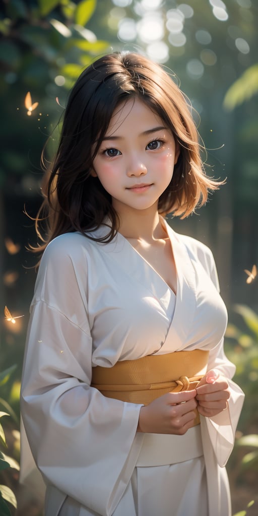 (1 girl, most beautiful korean girl, stunningly beautiful girl, gorgeous girl, over sized eyes, big eyes, smiling, looking at viewer, yukata, bashful, in love, drunk, fireflies in background, alluring smile, beautiful small hands, photo of perfecteyes eyes), masterpiece, best quality, high resolution, UHD, realism, realistic, depth of field, wide view, raytraced, full length body, mystical, luminous, translucent, beautiful, stunning, a mythical being exuding energy, textures, breathtaking beauty, pure perfection, with a divine presence, unforgettable, and impressive,