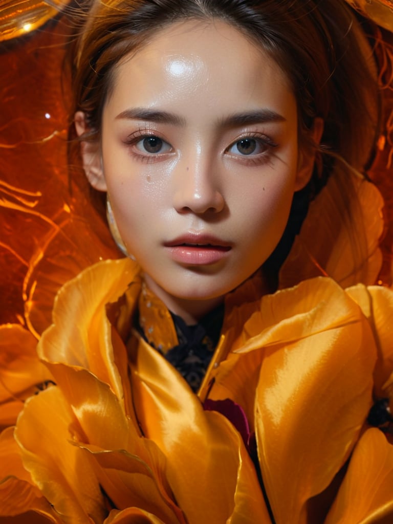 Realistic 8K resolution photography of 1girl,
break,
1girl, Exquisitely perfect symmetric very gorgeous face, Exquisite delicate crystal clear skin, Detailed beautiful delicate eyes, illuminated by film grain, realistic skin, dramatic lighting, soft lighting,((wide angle lens depth)), Extremely details,