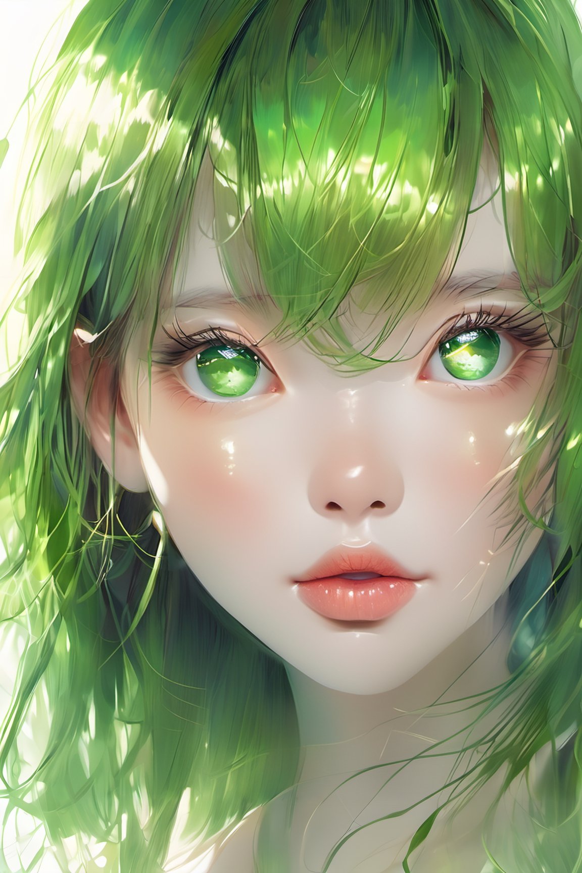 girl, shiny green eye, shiny skin, high_resolution, oil paint