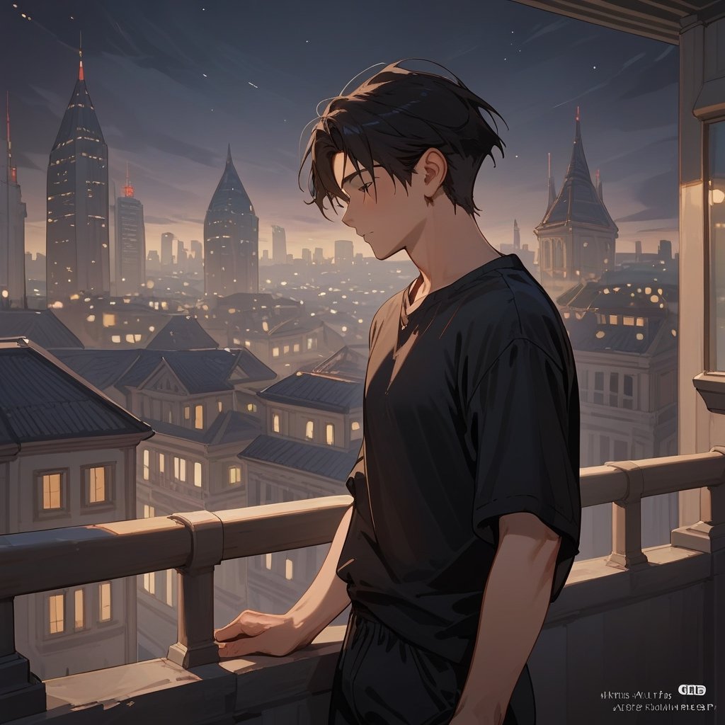 Score_9, Score_8_up, Score_7_up, Score_6_up, Score_5_up, Score_4_up,aa man black hair, sexy guy, standing on the balcony of a building,city, night,looking at the front building, wearing a black shirt, sexy pose,leaning on the railing,drinking a coffe,
ciel_phantomhive,jaeggernawt,Indoor,frames,high rise apartment,outdoor