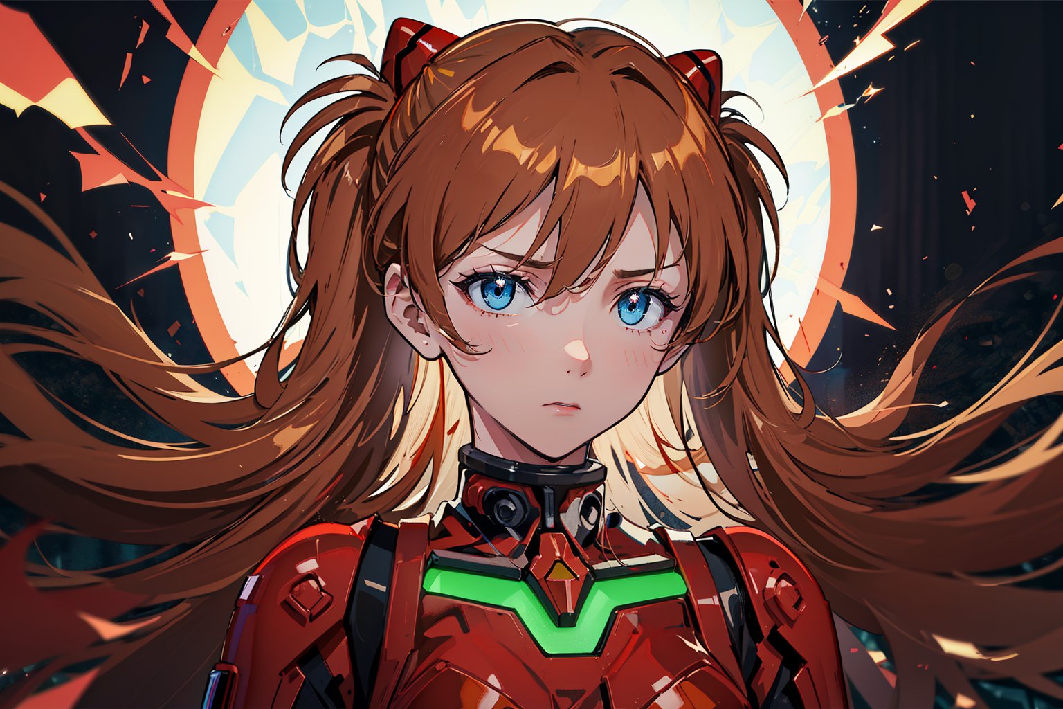 Asuka, 1girl, Blue Eyes, Red Skinsuit, Red Rubbersuit, Orange Hair , souryuuasukalangley, plugsuit 02, interface headset, looking at viewer , Angry Face , Code Eyes, Look down face, Expressionless face, Face Close Up , ((Best quality)), ((masterpiece)), 3D, HDR (High Dynamic Range),Ray Tracing, NVIDIA RTX, Super-Resolution, Unreal 5,Subsurface scattering, PBR Texturing, Post-processing, Anisotropic Filtering, Depth-of-field, Maximum clarity and sharpness, Multi-layered textures, Albedo and Specular maps, Surface shading, Accurate simulation of light-material interaction, Perfect proportions, Octane Render, Two-tone lighting, Wide aperture, Low ISO, White balance, Rule of thirds,8K RAW, Aura, masterpiece, best quality, Mysterious expression, magical effects like sparkles or energy, flowing robes or enchanting attire, mechanic creatures or mystical background, rim lighting, side lighting, cinematic light, ultra high res, 8k uhd, film grain, best shadow, delicate, RAW, light particles, detailed skin texture, detailed cloth texture, beautiful face, (masterpiece), best quality, expressive eyes, perfect face,