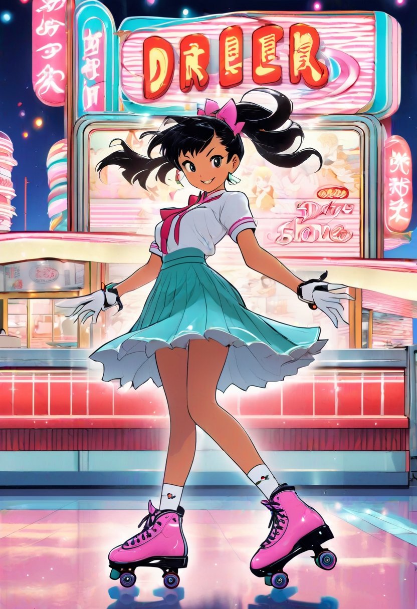 Anime Artwork,  Asian waitress,  roller skating by NobodyButMeow on Tensor.Art