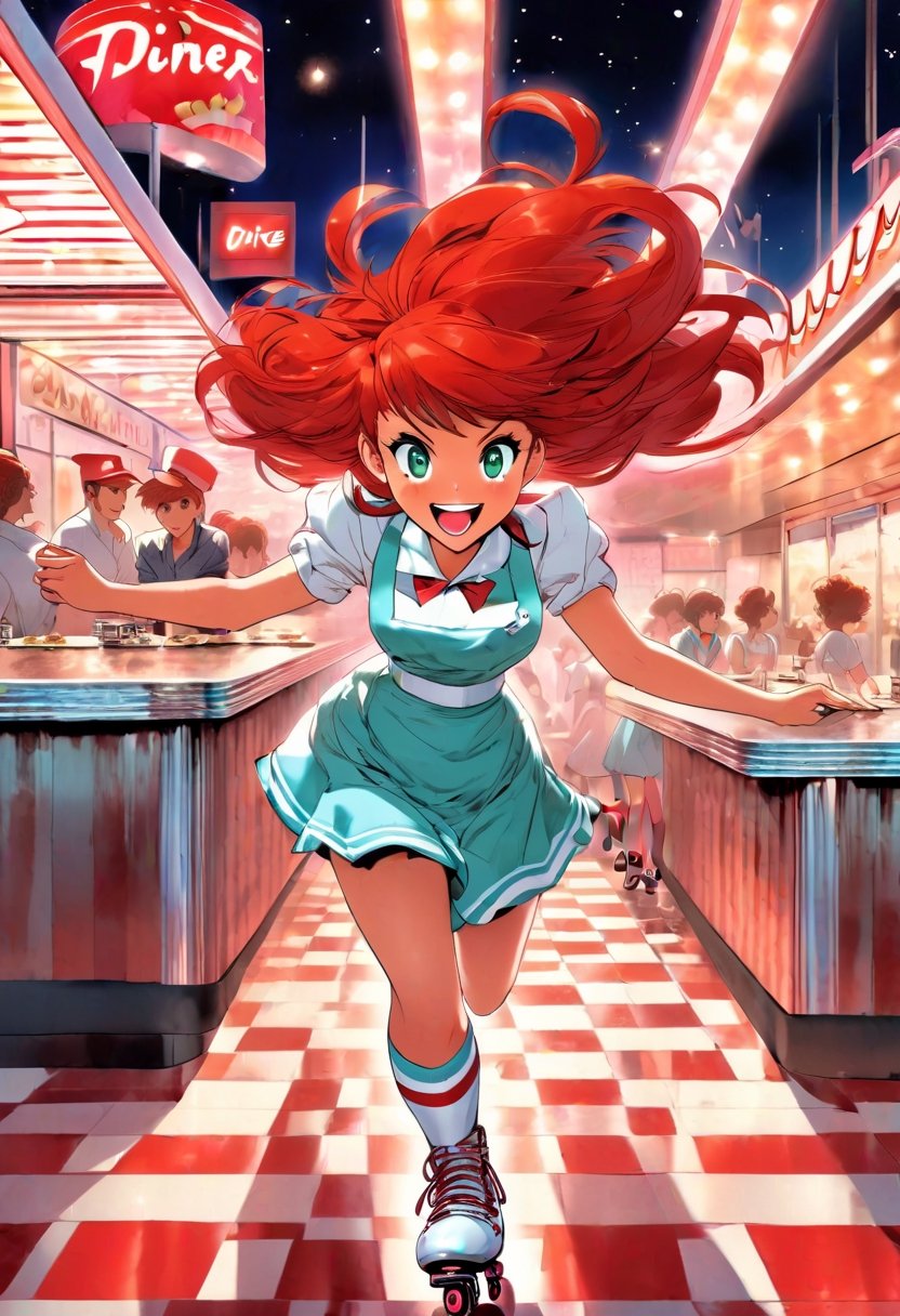Anime Artwork,  Waitress,  red head by NobodyButMeow on Tensor.Art