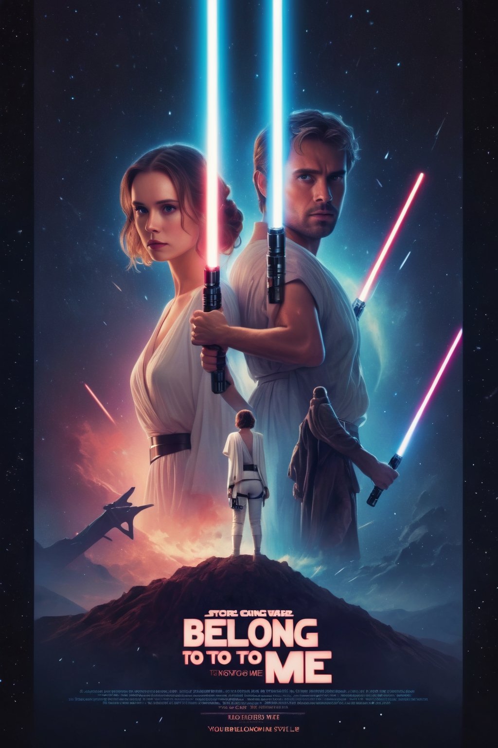 Movie Poster "You belong to me",  lightsaber,  honeymoon style by NobodyButMeow on Tensor.Art