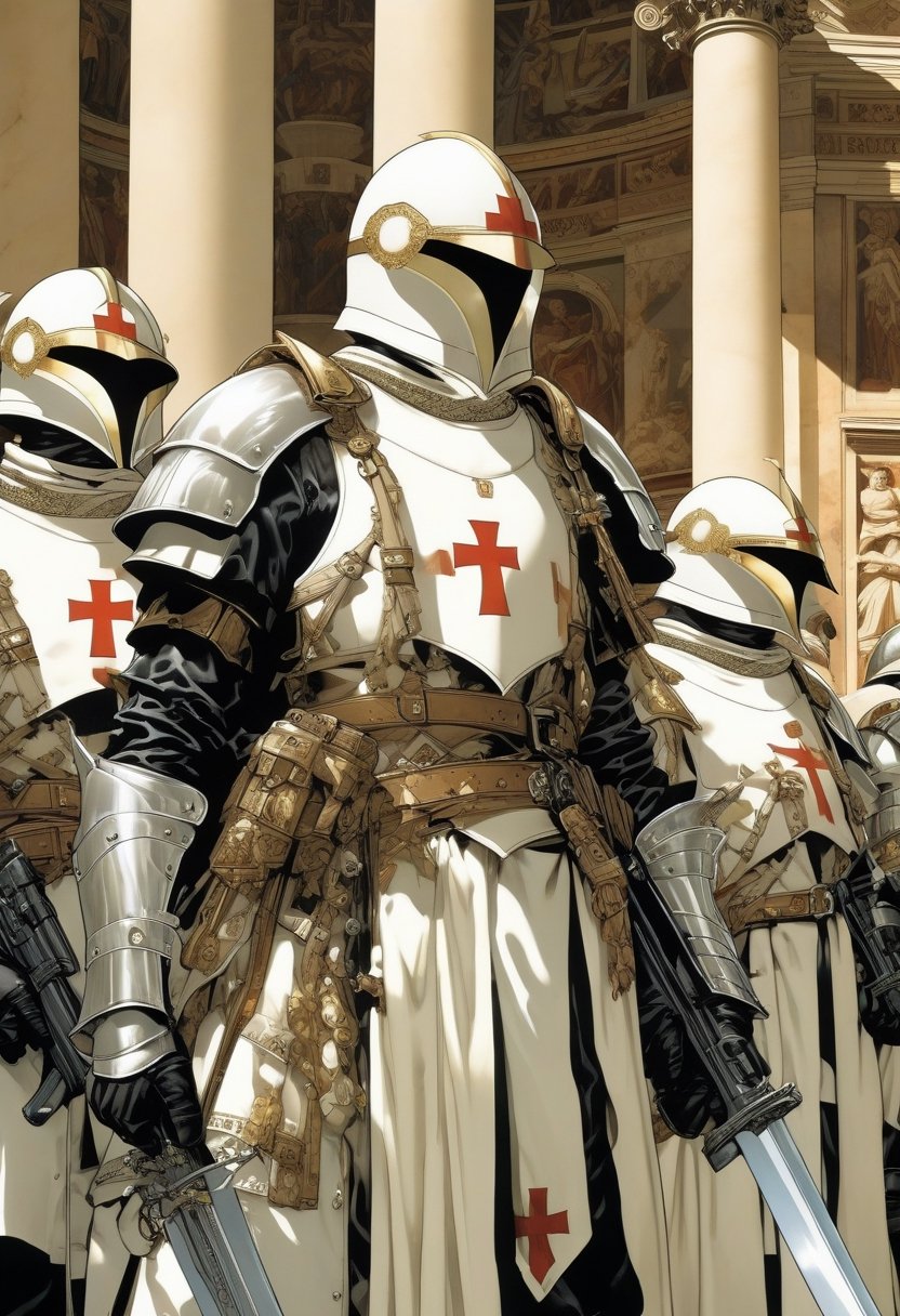 Anime artwork. knight templars dress as riot police at the vatican,  Canon 5d mark 4,  kodak ektar by NobodyButMeow on Ten...