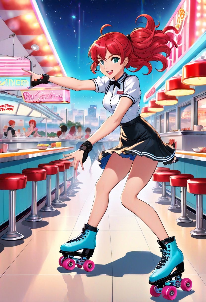 Anime Artwork,  waitress,  red hair by NobodyButMeow on Tensor.Art