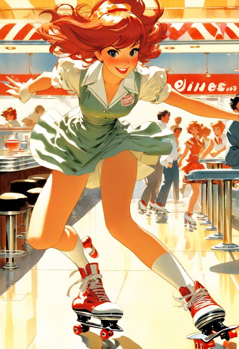 Anime Artwork,  Waitress,  red head by NobodyButMeow on Tensor.Art