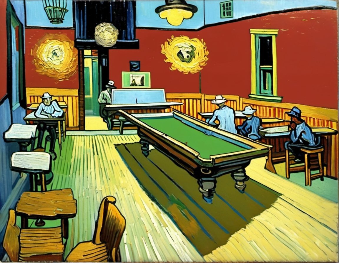 oil on canvas painting,  Nighthawks 1942 art by van Gogh,  heavy brush works by NobodyButMeow on Tensor.Art
