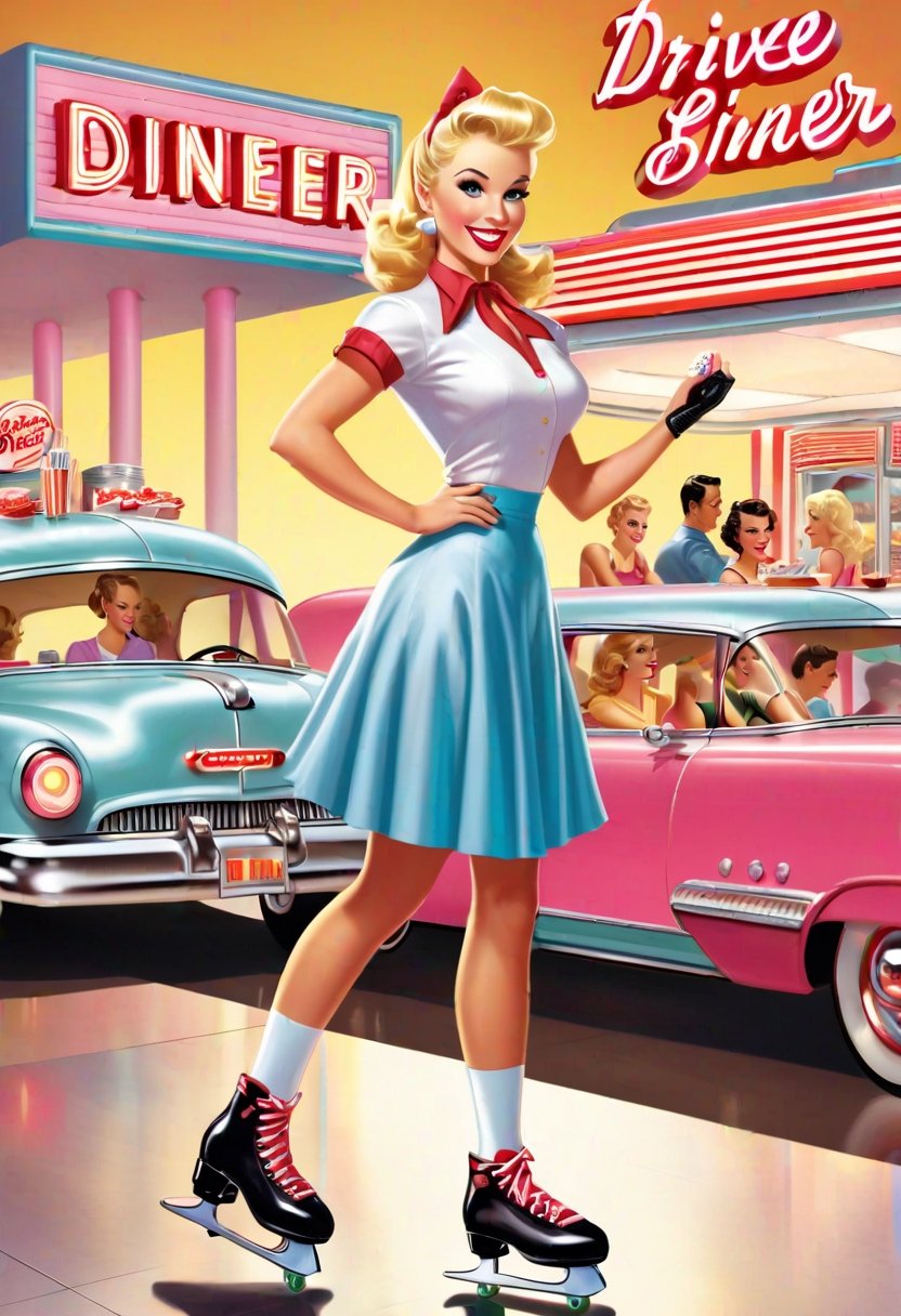 waitress,  blonde,  roller skating by NobodyButMeow on Tensor.Art