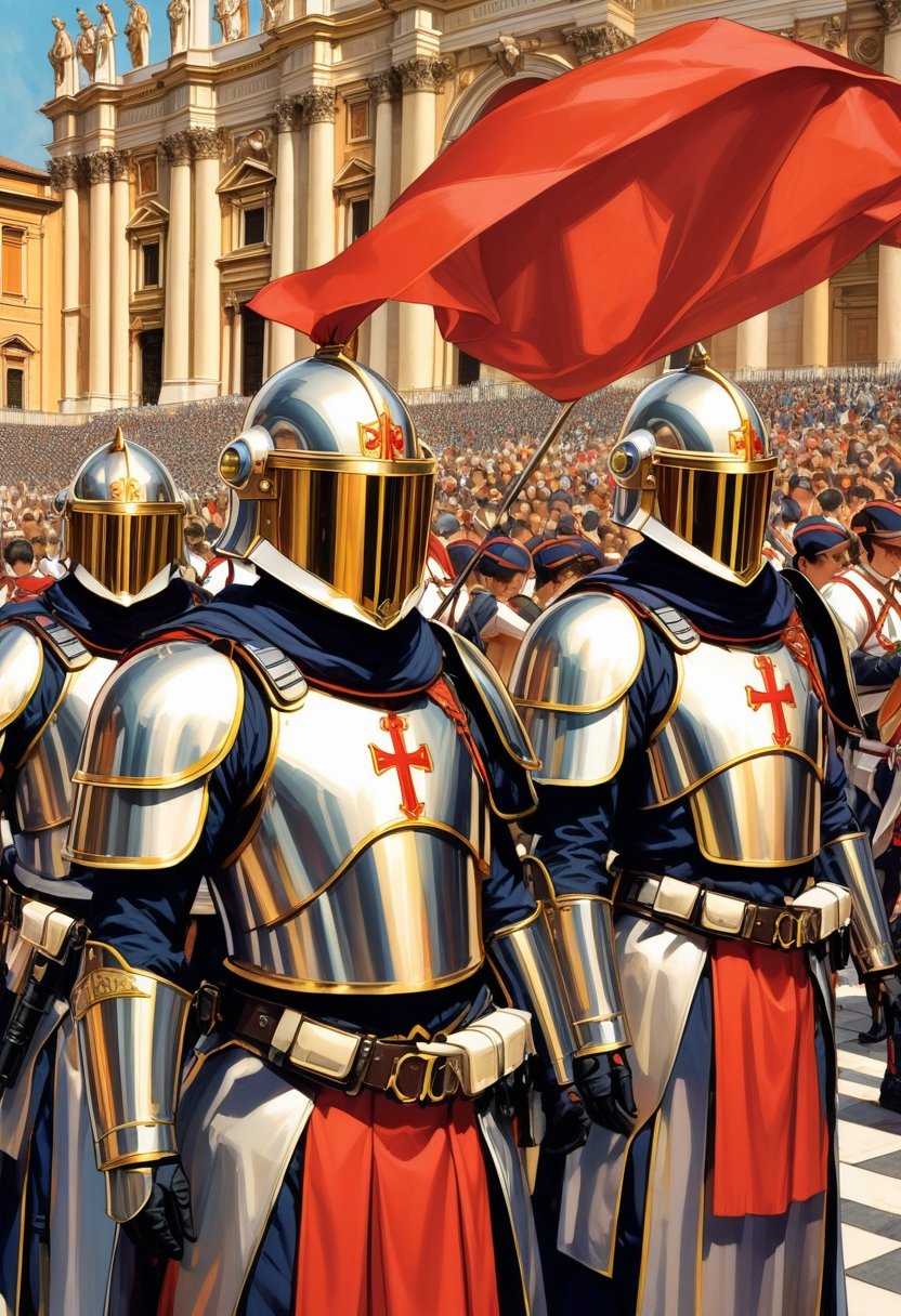 Anime artwork. knight templars dress as riot police at the vatican,  Canon 5d mark 4,  kodak ektar by NobodyButMeow on Ten...