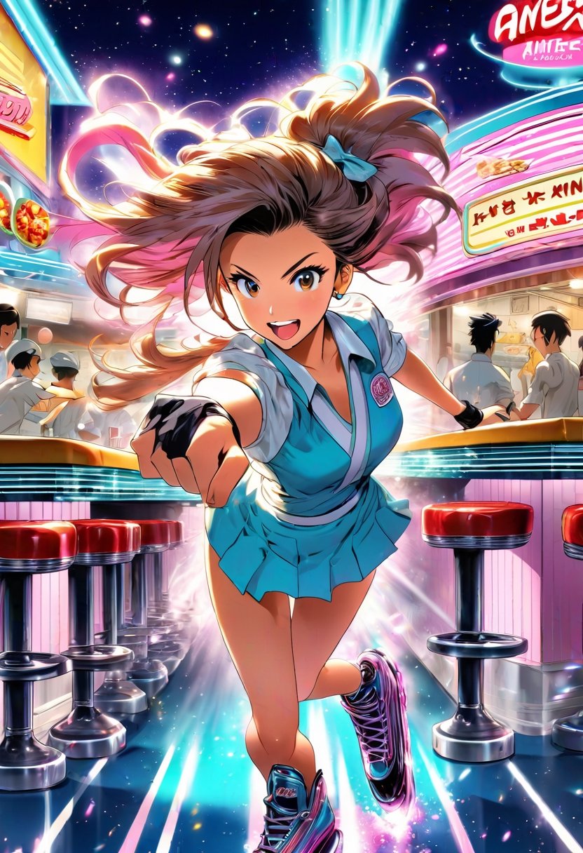 Anime Artwork,  Asian waitress,  roller skating by NobodyButMeow on Tensor.Art
