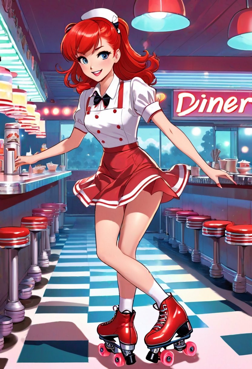 Anime Artwork,  Waitress,  red head by NobodyButMeow on Tensor.Art