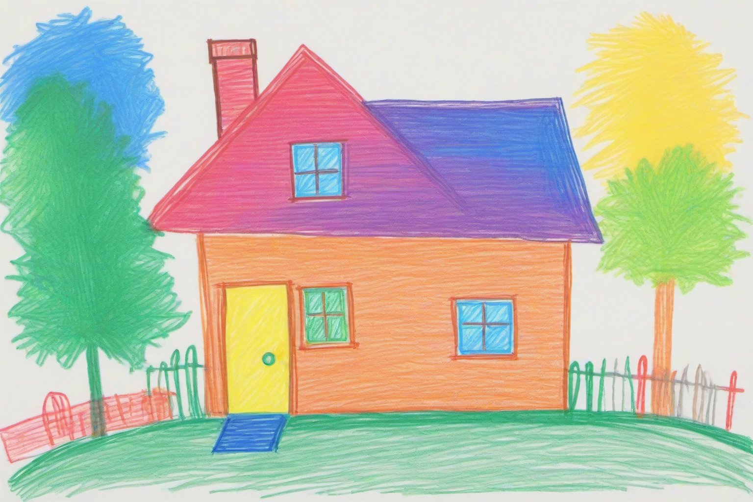 Color crayon drawing of a house by a three-year-old child