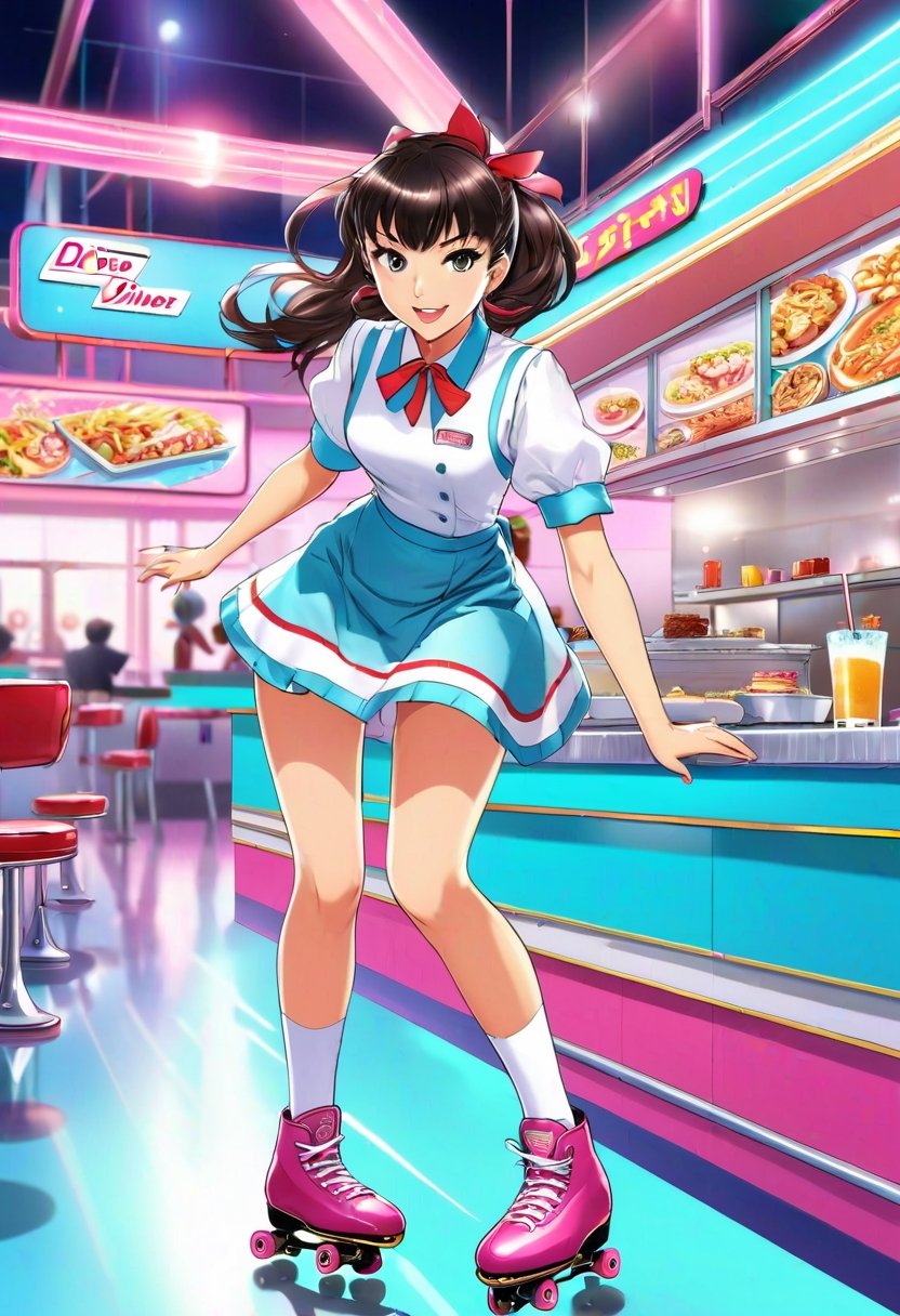 Anime Artwork,  Asian waitress,  roller skating by NobodyButMeow on Tensor.Art