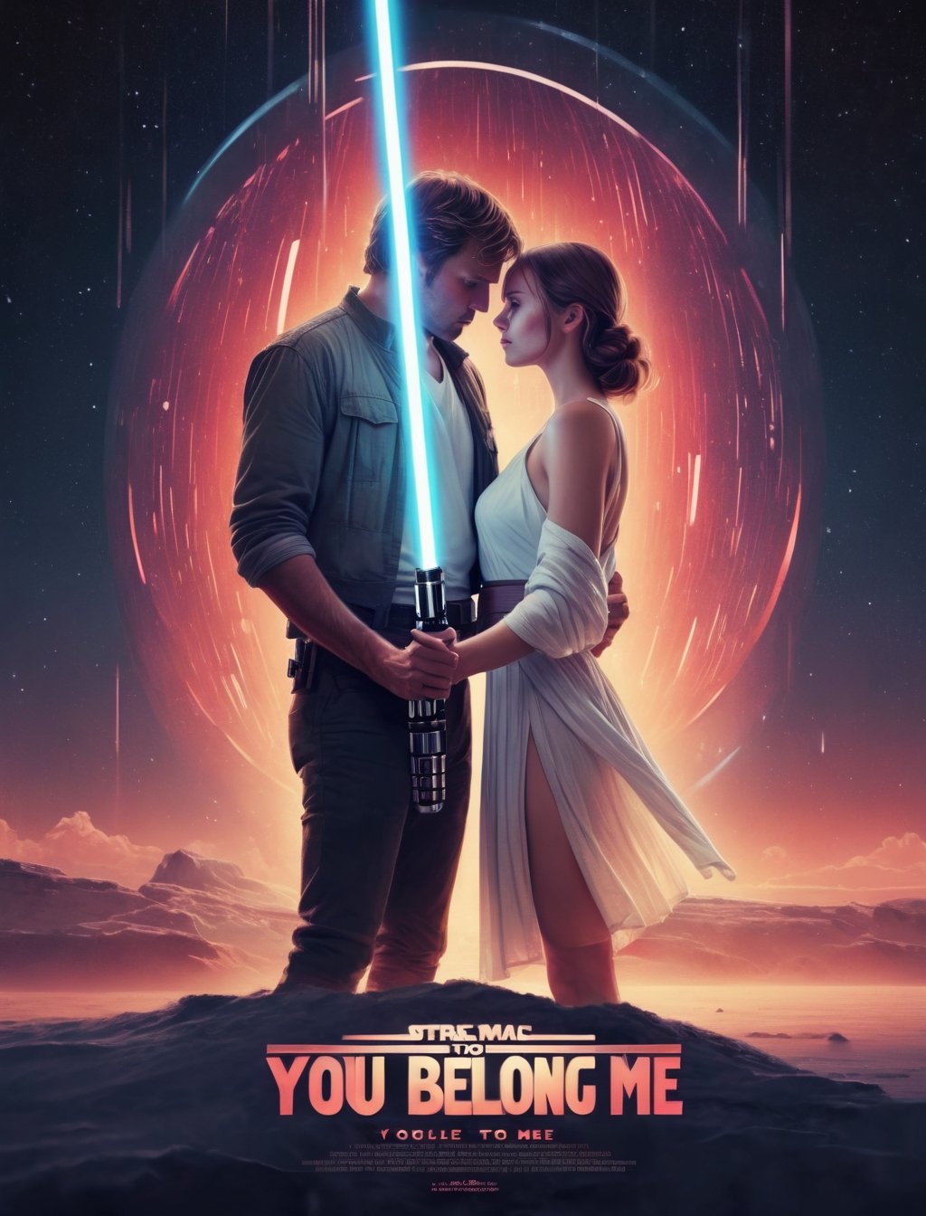 Movie Poster "You belong to me",  lightsaber,  honeymoon style by NobodyButMeow on Tensor.Art
