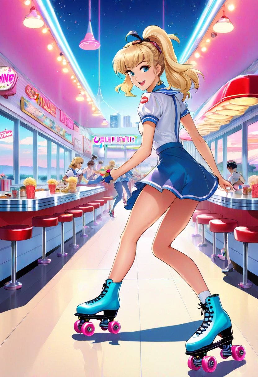 Anime Artwork,  waitress,  blonde by NobodyButMeow on Tensor.Art