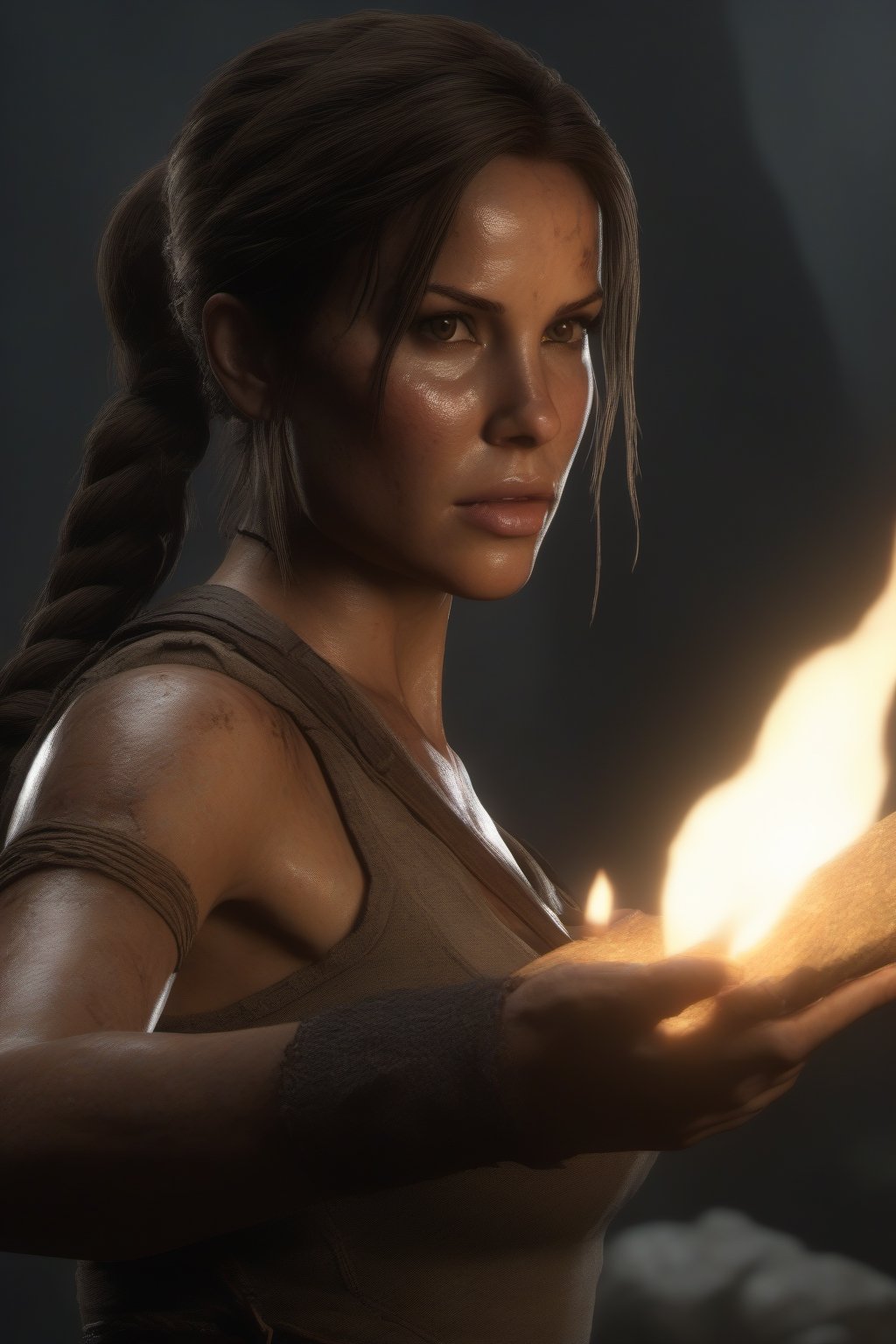 tomb raider,photorealistic,photo r3al,Movie Still,holding hearth stone,intricate details,high resolution,gothic