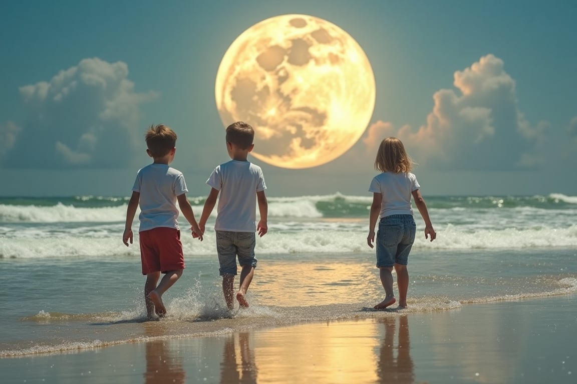 (((LITTLD KIDS))), 1BOY, 7 YEARS OLD, PLAYING AT BEACH, IN MAR, ON MOON