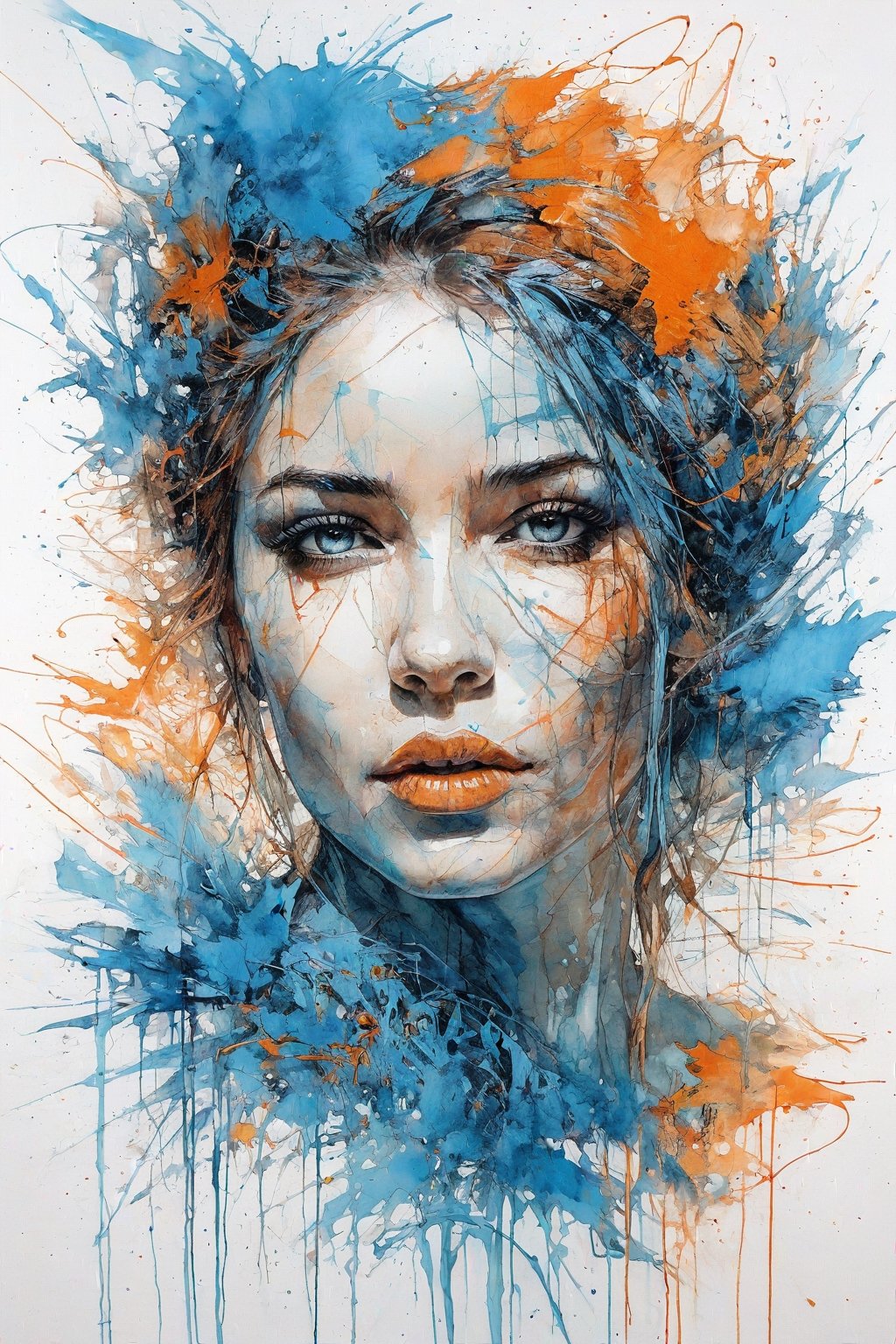 Beautiful Woman, blue and orange, Carne Griffiths, abstract art