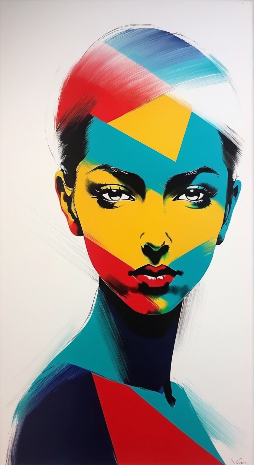 portrait of a woman, minimalist, with dynamic movement and bold colors, by vovin, ,artint,