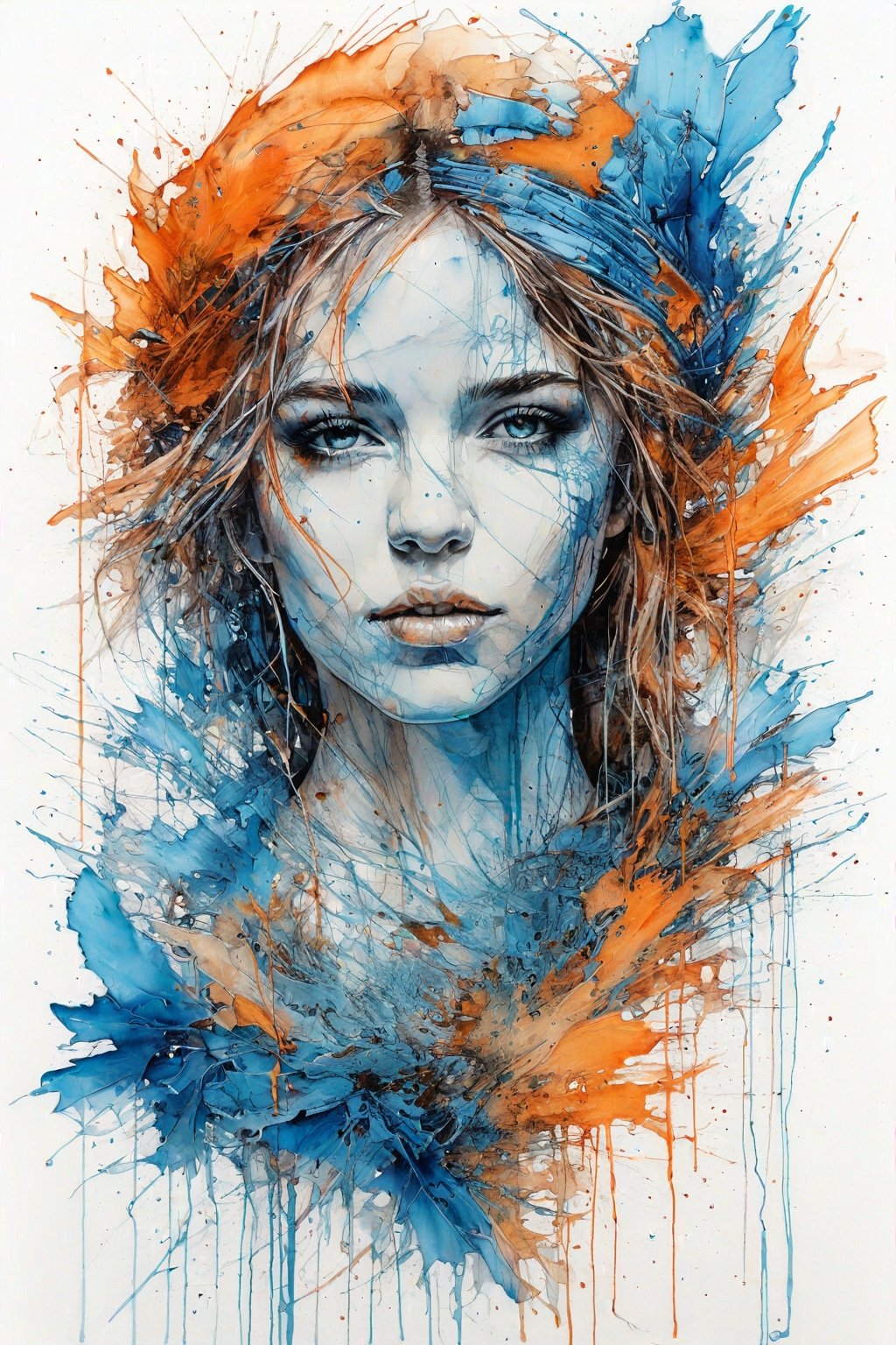 Beautiful Woman, blue and orange, Carne Griffiths, abstract art