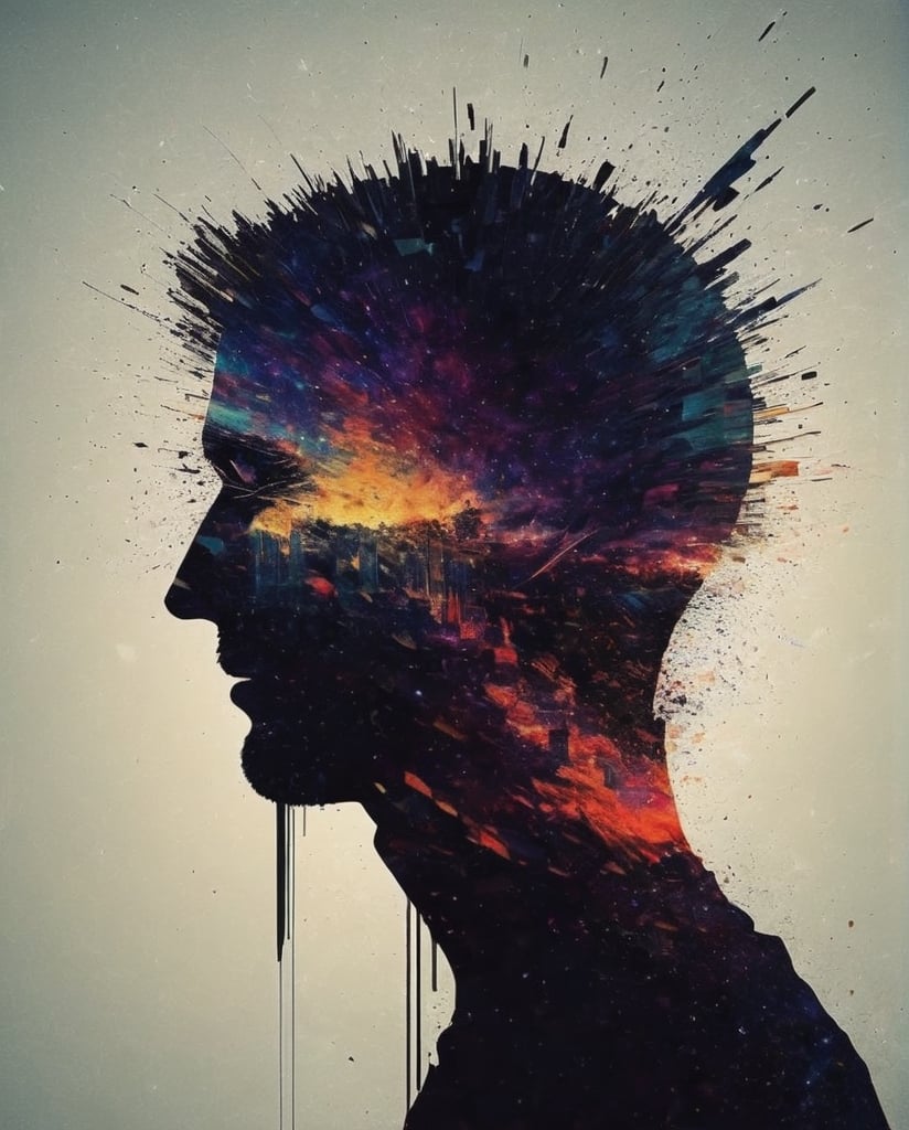 memories fading away. man head,  abstract,  void by Vovin on Tensor.Art