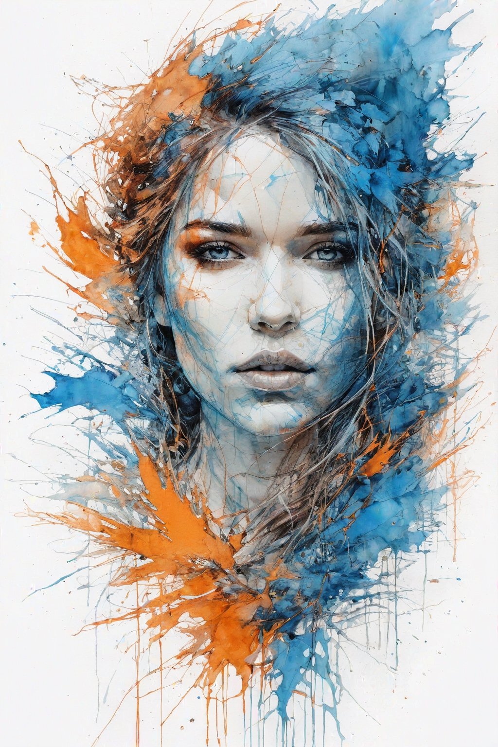 Beautiful Woman, blue and orange, Carne Griffiths, abstract art