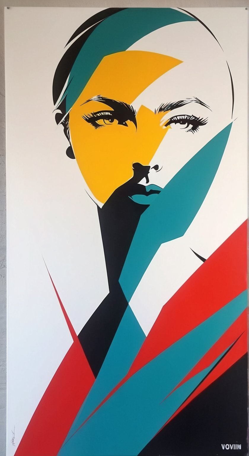 portrait of a woman, minimalist, with dynamic movement and bold colors, by vovin, ,artint,