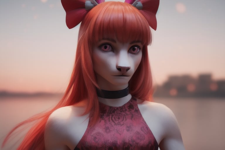 (Blossom:1.5), orange hair, blunt bangs, straight hair, pink eyes:1.2), (hair bow, red bow, sleeveless pink dress, simple black belt, white thighhighs:1.2), (white background, plain background), (realistic:1.2), (masterpiece:1.2), (full-body-shot:1),(Cowboy-shot:1.2), neon lighting, dark romantic lighting, (highly detailed:1.2),(detailed face:1.2), (gradients), colorful, detailed eyes, (detailed landscape:1.2), (natural lighting:1.2), (neutral pose, looking at viewer:1.2), (solo, one person, one subject:1.5),     