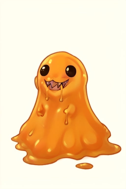 solo, full body, masterpiece, best quality, simple white background, 

scp999, slime, slime boy, orange, dot eyes, black eyes, 

((monstrous creature, terrifying creature, many sharp teeth,)),