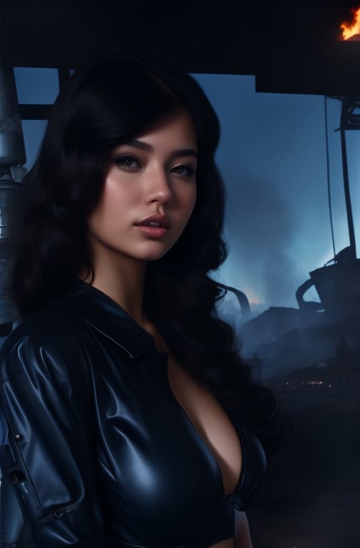 steffy moreno # latina # girl # pin up # 50's # bikini top sext # daytime background # warzone # fires# terminator # cybor...